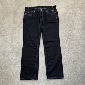 MEK Boston Straight Jeans Mens 40x34 Dark Wash Blue Embroidered Button Fly Denim